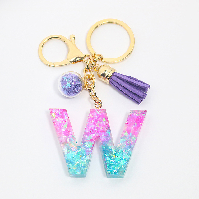 Creative Letter Alphabet Crystal Arylic Liquid Keychain Women Key Chains Ring Car Bag Tassels Pendent Charm Gift Accessory