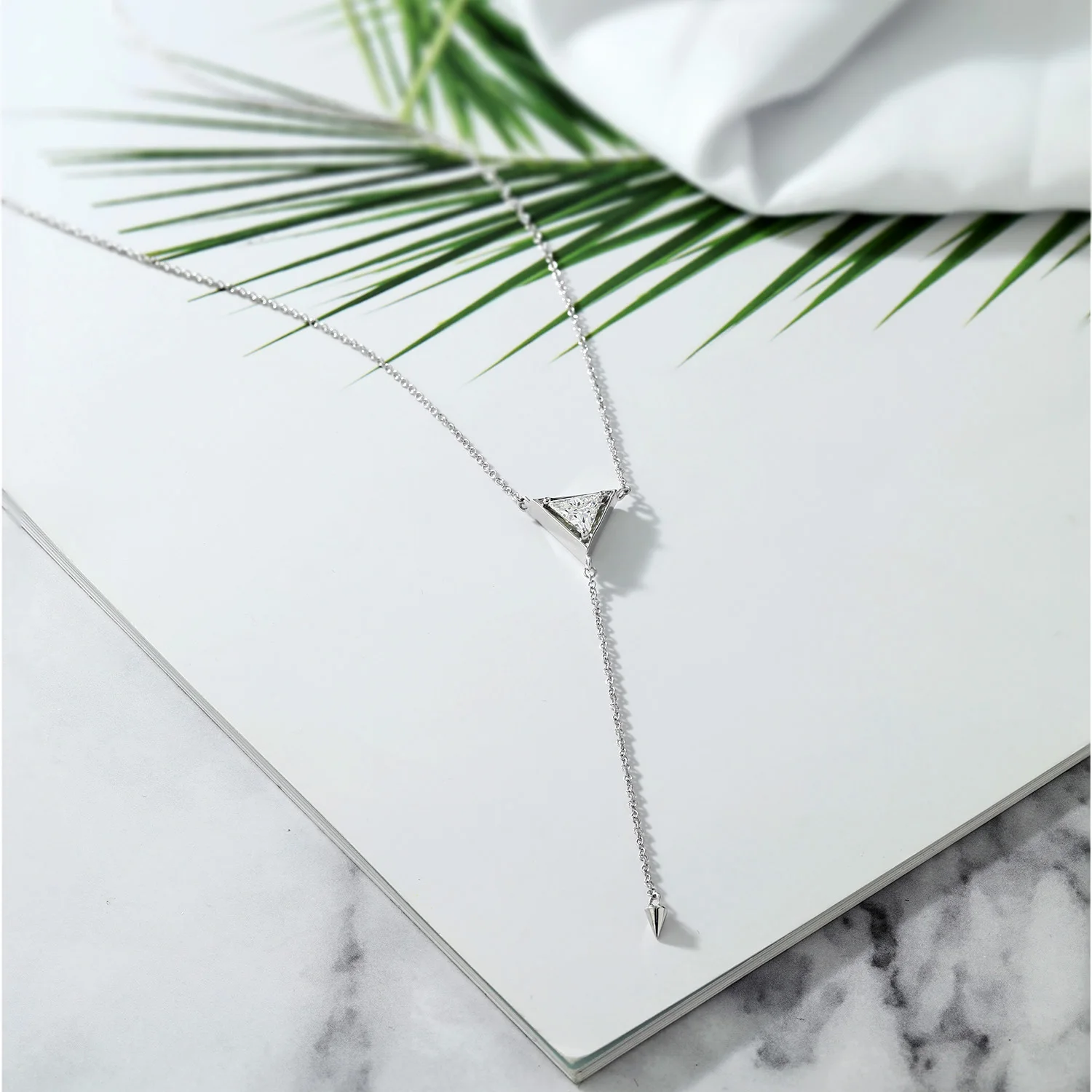 GemStoneKing 0.60Ct 925 Sterling Silver Pendant Necklace For Women Forever Triangle Created Moissanite by Charles& Colvard