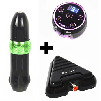 

New Rocket-V1 Roatry Tattoo Machine Pen Strong Quiet With Aurora-II Mini Tattoo Power and Foot Pedal Tattoo Set Supply