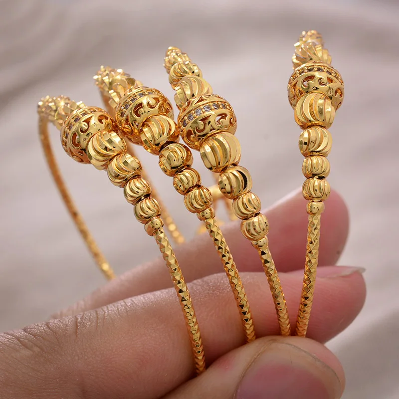 

24K 4pcs Bead mosaic Gold Color Dubai Bangles For Boys Girl Luxury Baby Bangles Bracelet Girl Dubai Bangles Child jewelry
