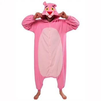 

Funny Pink Panther Pajamas Unisex Onesies Kigurumi Fleece Adult Halloween Costume Leopard One-piece Jumpsuit Cosplay Costume