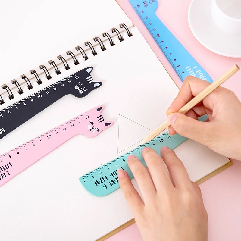 4 Piece Cat Stationery Wooden Ruler for Drawing Gift ruler set drawing ruler straight ruler