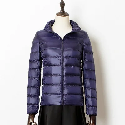 Navy blue Осенне-зимняя женская тонкая куртка-пуховик на белом утином пуху, парка, женский ультра-светильник, пальто, Короткие топы, куртка размера плюс, Женская куртка - Цвет: Navy blue