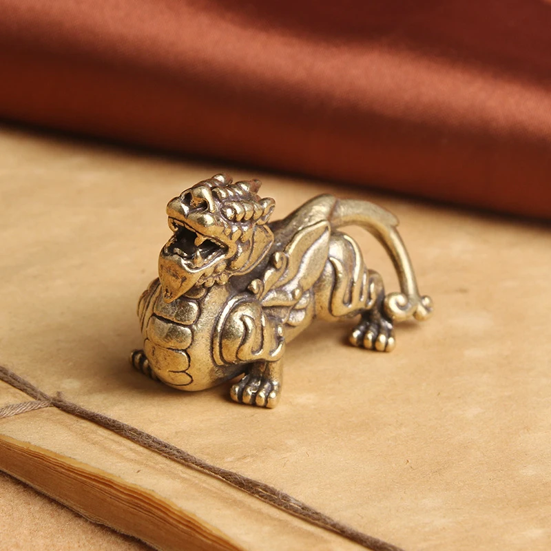 Antique Copper Chinese Mythical Beast Pixiu Miniature Figurines Ornaments Brass Lucky Animal Qi Lin Desktop Decorations ornament crafts miniature figurines miniature ornament