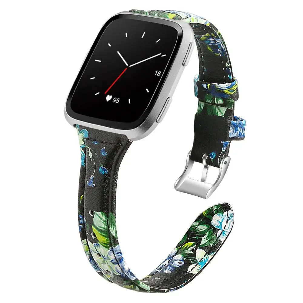 Ремешок для наручных часов Fitbit Versa сменный кожаный браслет с цветочным узором |