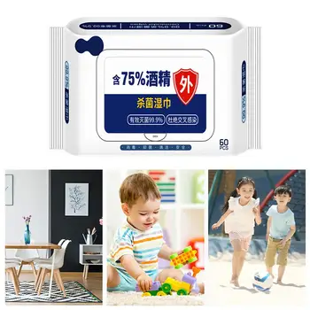 

60PCS/Pack Portable Wet Wipes Alcohol Wipes Rinse-Free Wet Wipes Cleaning Wet Tissue For Indoors Outdoors Instant Cleaning