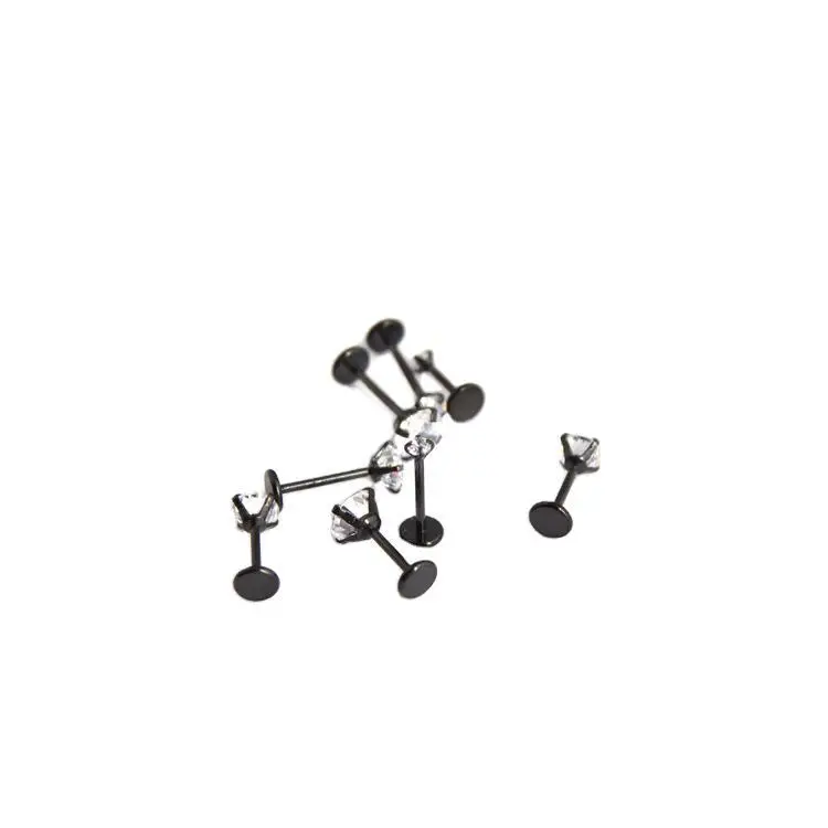 40pcs 20G Clear CZ Gem Lip Stud  Ear Fine Needle Threadless Push Pin Labret Round Claw Flat Bottom Cartlidge Earrings Piercing