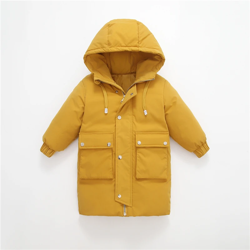 Г. Новая детская зимняя куртка для девочек/мальчиков, теплое детское зимнее пуховое пальто Длинная Верхняя одежда с капюшоном для девочек, одежда DC185 - Цвет: Yellow