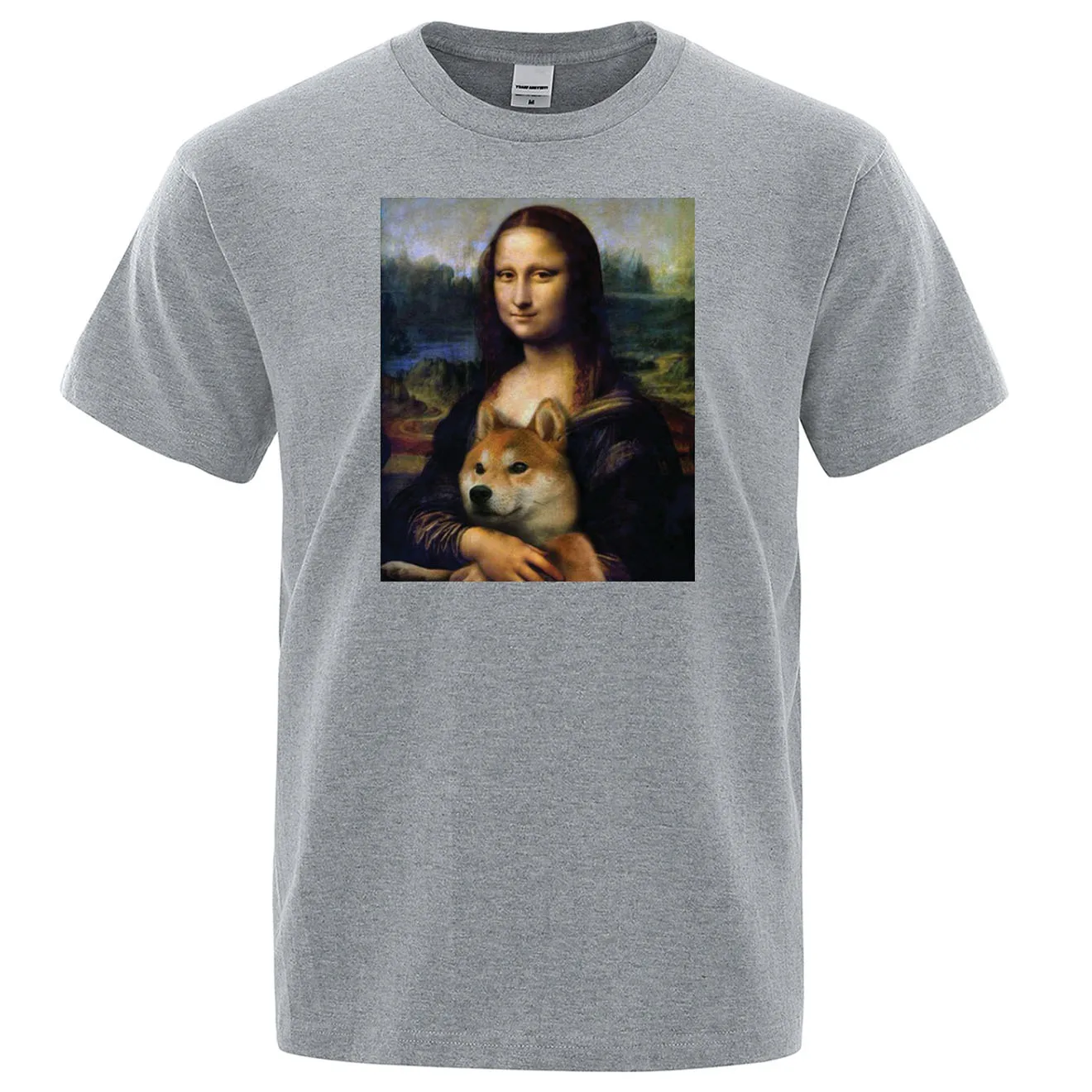 Mona Lisa shiba Inu Doge свободная Мужская футболка летняя футболка Фитнес Повседневная футболка с коротким рукавом Хлопок крутые топы для фитнеса - Цвет: gray 6