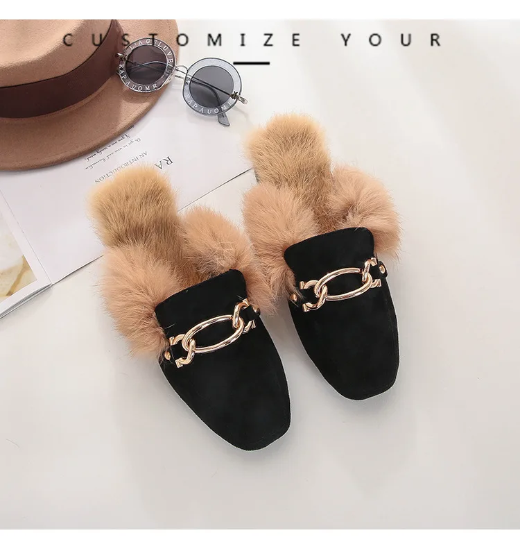 Женские тапочки; коллекция года; Роскошные шлепанцы; плюшевые шлепанцы с покемонами; новые дизайнерские мягкие Модные осенние повседневные тапочки с мехом для отдыха