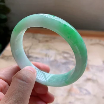 

Natural Burmese Jadeite 54-64mm Light Green Two-tone Bracelet Elegant Princess Jewelry Best Gift Present