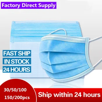 

100pcs Disposable Non-woven Safe Breathable Face Mouth Mask 3 Layer Droplets Masks Kids Adult Ear Loop Filter Masks in 24 Hours