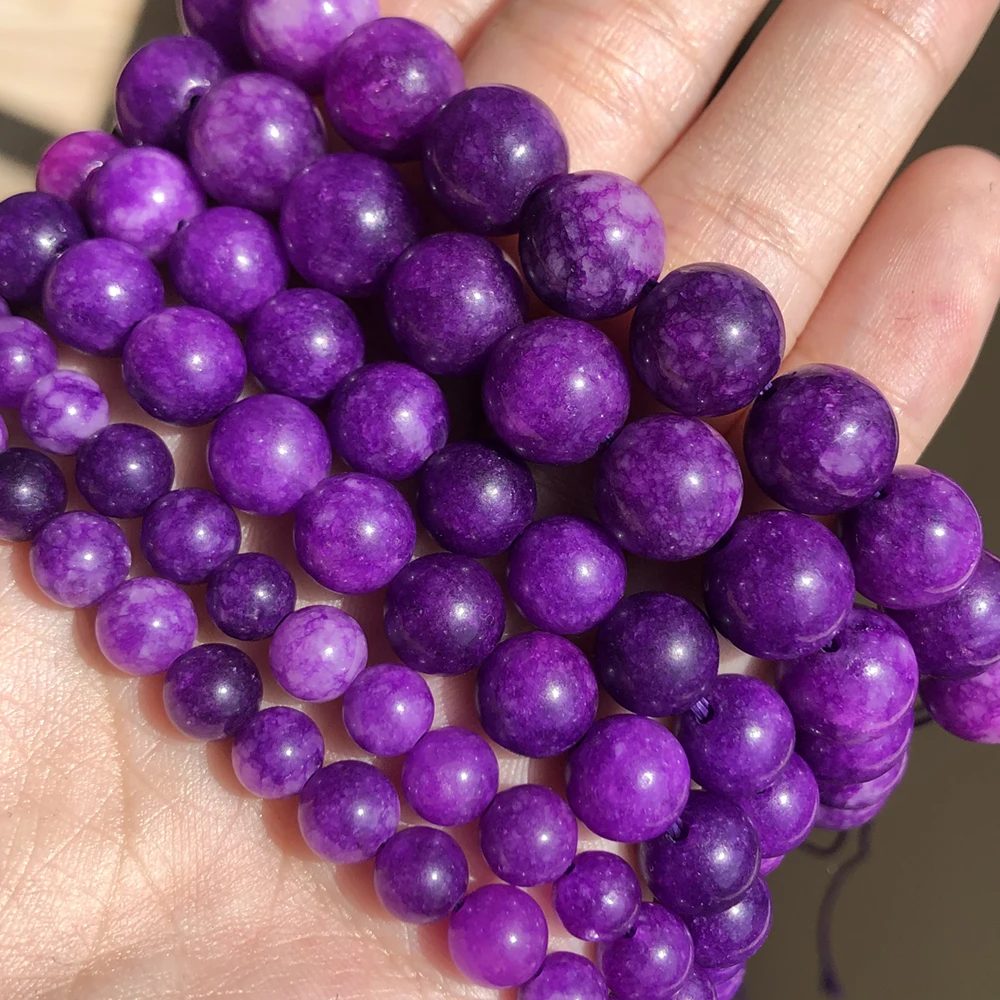 6-8 mm  Purple Jade Gemstone Round Loose Bead 15 '' 