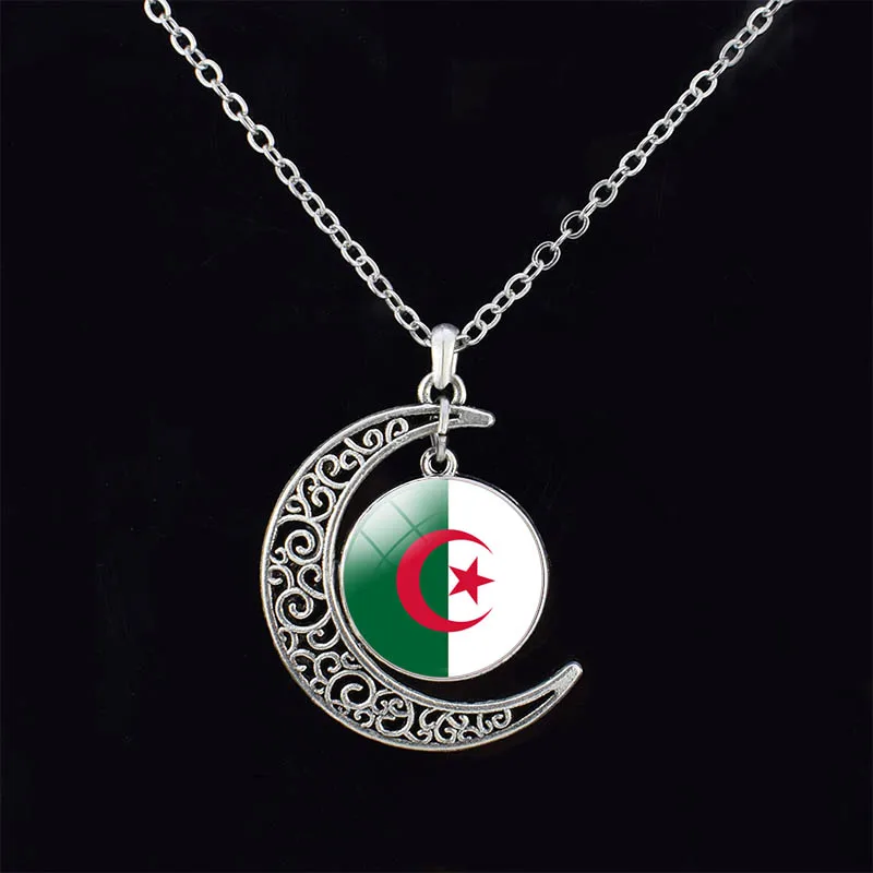 Algeria Flag Jewelry Set Algeria Flag Glass Cabochon Stud Earrings/ Bracelet/ Necklace Set