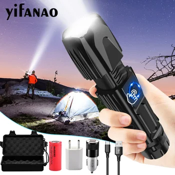 

4000LM Powerful XHP90 LED flashlight Tactical XHP50 Torch Smart chip control bottom attack cone use 26650 battery for camping