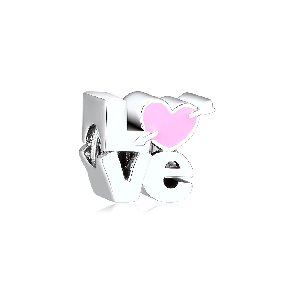 Подходит для браслетов Pandora Charms розовые бусины Love 925 пробы-серебро-ювелирные изделия