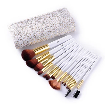 

White+Golden+Brown Super Soft Thick Hair Fashion 15Pcs Makeup Cosmetic Foundation Powder Makeup Brushes with Bag