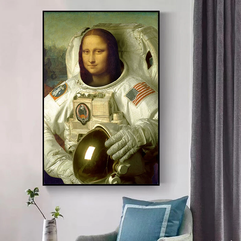 Fun Artwork of Mona Lisa as an Astronaut Printed on Canvas