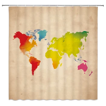 

Waterproof World Map Bathroom Shower Curtain Eco-Friendly Polyester Fabric Curtain Super Long 180 * 200 cm 3D Shower Curtain