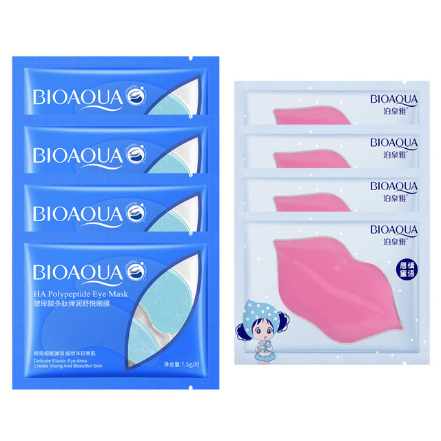 Eye Mask Combination 4pcs Moisturing Nourishing Lips Mask 4Pairs Collagen Anti-Aging Wrinkle Dark Circles Eye Patch Skincare
