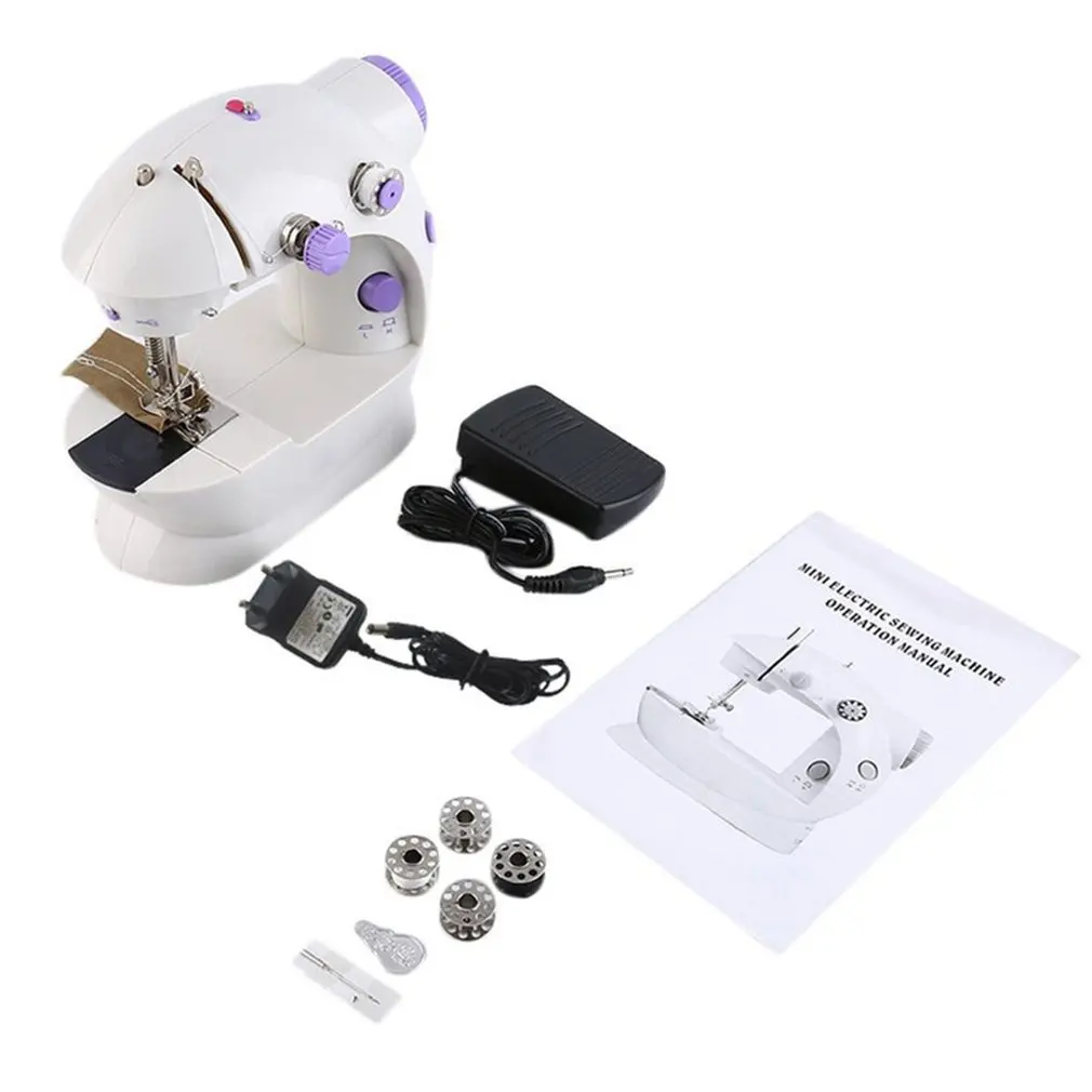 

Portable Household Mini Sewing Machine Electric Crafting Mending Machine 2-Speed Double Thread with Light Foot Pedal EU Plug