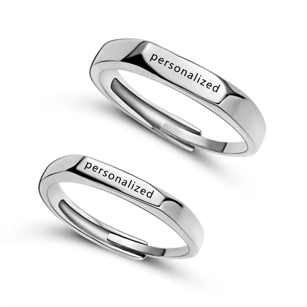 

Engrave Name Lovers Couple Rings Wedding Promise Ring Fashion Custom Letters Name Date Vintage Adjustable Personalized Jewelry