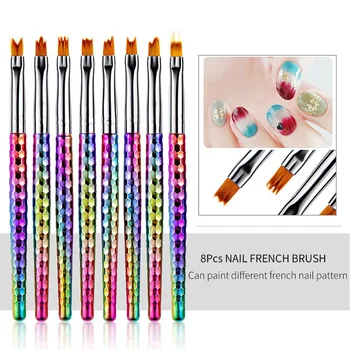 

8Pcs Nail Art Mermaid Brush Gradient French Moon Shading Pen Painting Drawing Tips Acrylic Gel UV Polish Design Manicure Tools