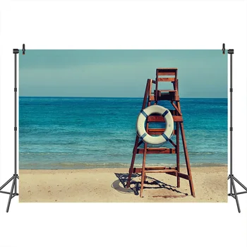 

Neoback Photographic Background Summer Holiday Sea Beach Lifebuoy Scenery Pattern Custom Background for Photo Studio