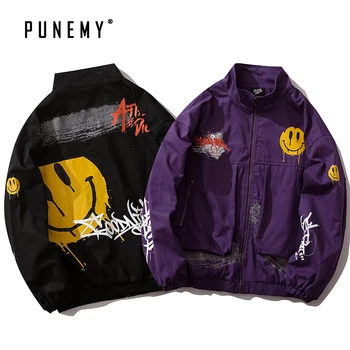 

Jacket Men Coat 2020 Spring New Hip Hop Streewtear Funny Pattern Print Zipper Oversize Windbreaker Casual Harajuku Couple Jacket