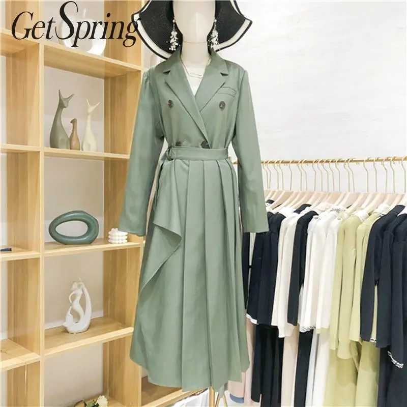 

GetSpring Women Sets Blazer Set Long Sleeve Women Blazer Irregular High Waist Long Pleated Skirt Two Piece Set Skirt Autumn 2019