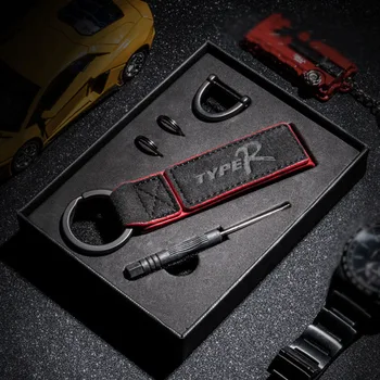 

FOR Alcantara Leather Turn fur Car Keychain Car Keyring Type R Logo Decal For Honda CIVIC FD2 FD FA 5 Mugen TypeR Racing