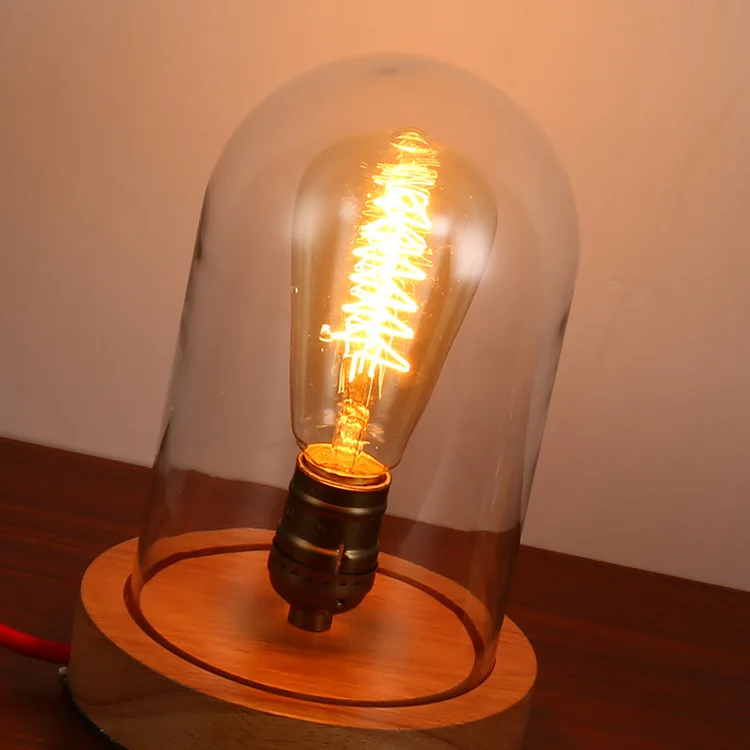 

North Type Rural Personality Countryside Bedroom Study Coffee Restaurant Glass Cover Raw Wood Desk Lamp