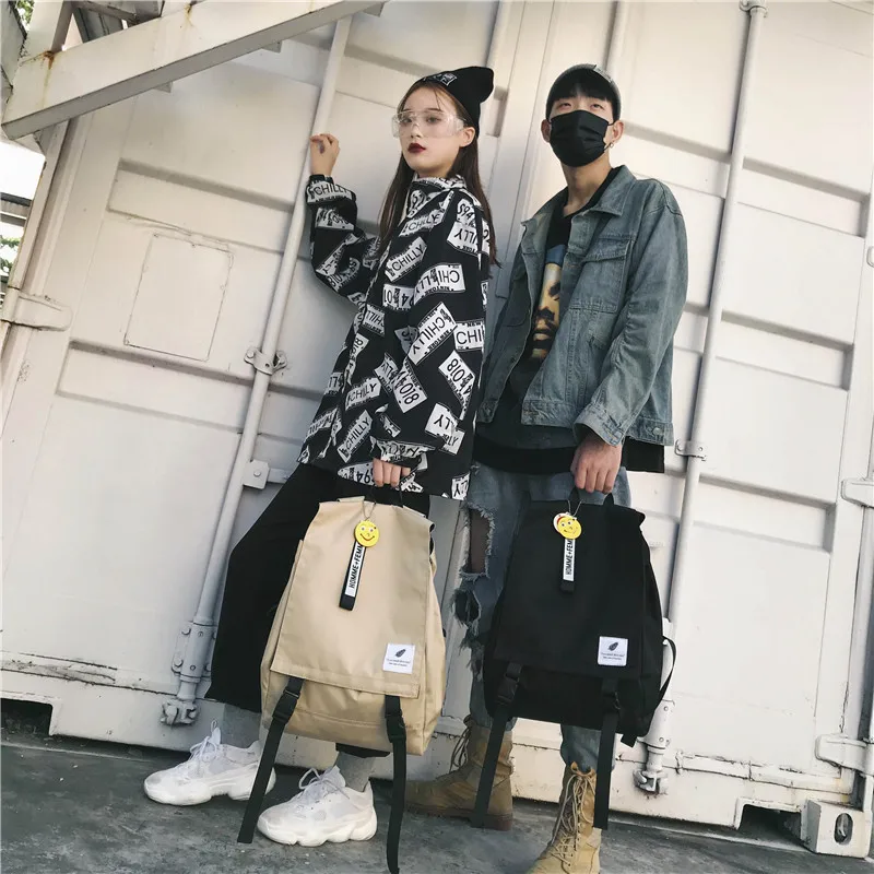 

new solid color schoolbag female high school students all-match simple backpack large capacity trendy men and women backpack