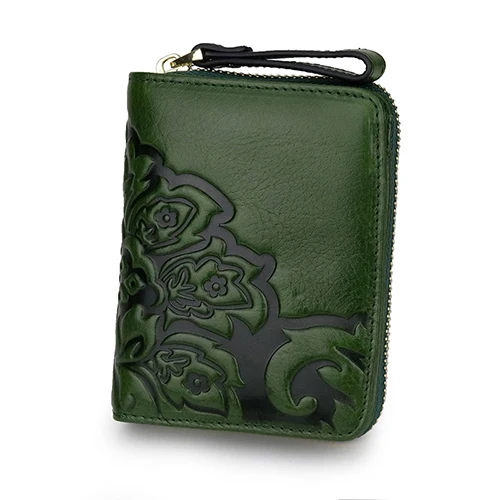 Green COMFORSKIN из натуральной кожи, Короткий стильный кошелек для карт, Новое поступление, винтажный женский кожаный кошелек с тиснением, кошелек на молнии для женщин - Цвет: Green