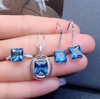 

Natural Topaz jewelry set Natural Real Topaz 925 sterling silver 1pc pendant,1pc ring,2pcs Earring