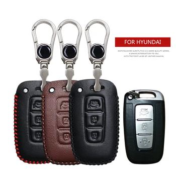 

Smart Real Leather Car Key Case Cover for Hyundai IX20 IX35 Kona I40 I30 I20 I10 Hb20 Tucson Creta Solaris Sonata Keyring Chain