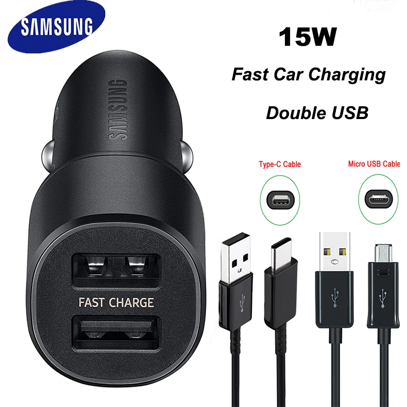 Samsung Original Dual Fast Car Charger For Samsung Galaxy S10 Plus S20+ S8 Plus A70 Note10+ S9 S8 Fast Charing Dual usb Port/15W apple fast car charger