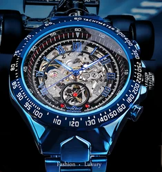 WINNER relojes de negocios para hombre, pulsera mecánica hueca, reloj de banda de cuero