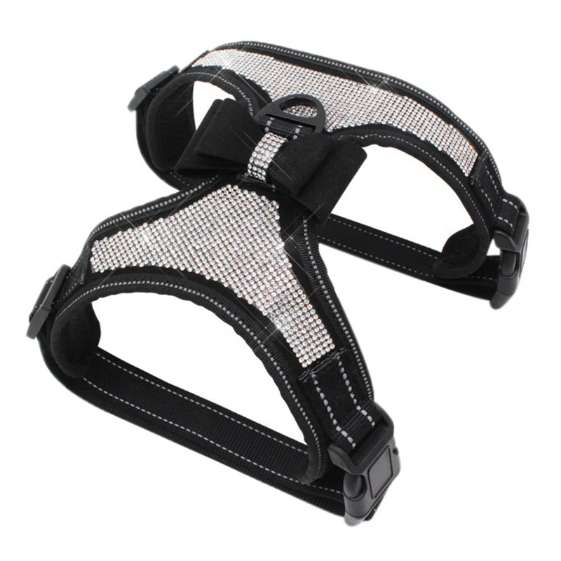 Черный Adjustable Puppy Bow Harness Bling rhinestone Pet Puppy Dog Harness Pet Dogs Safe Travel Supplies For Small Medium Large Dogs - Цвет: Черный