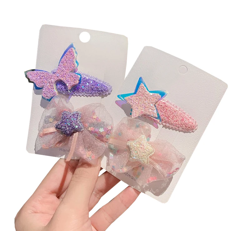 Заколки для волос девочек тюлевые с бантом блестки в виде пайеток |