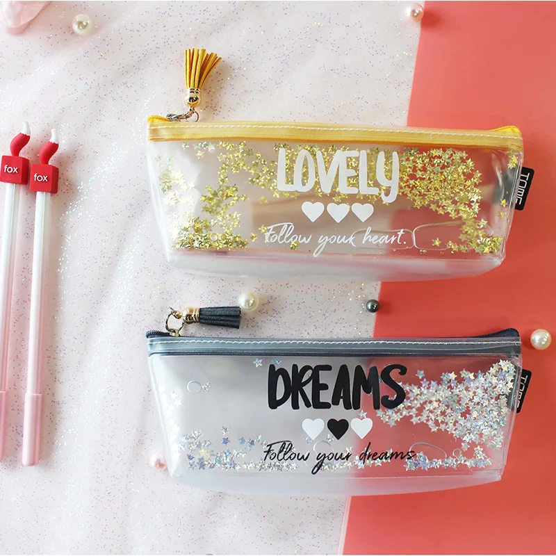 

Kawaii Quicksand Sequin Pencil Case High Capacity Pencil Bag Transparent Glitter Pencilcase for Girls Pen Box School Supplies