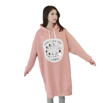 

Women's Hoodies Printed Plus Velvet Thick Long Hooded Loose Sweatshirts