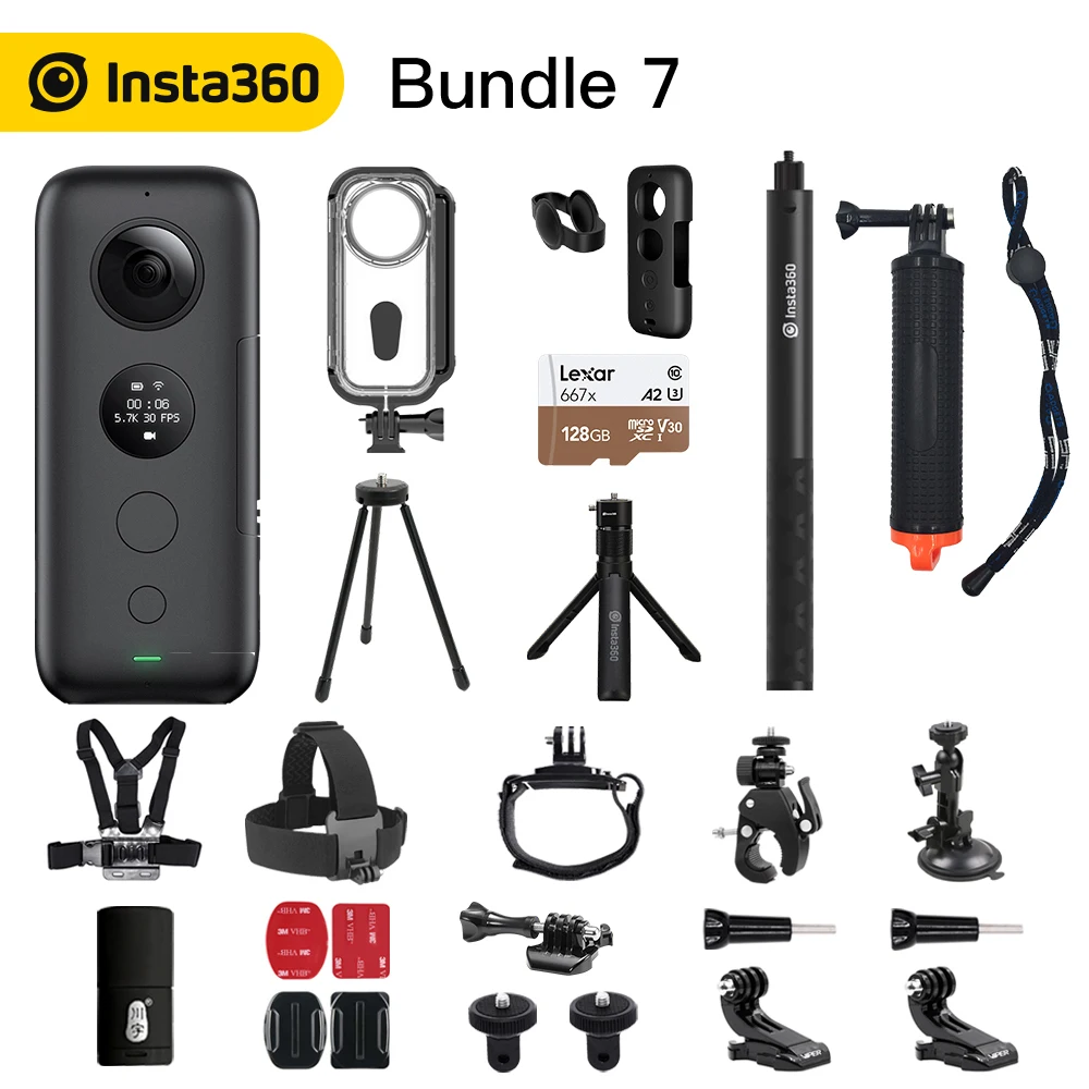 Bundle 7 Insta360 Экшн-камера ONE X 360, видео 5,7 K и фото 18 МП, Стабилизация состояния Flowstate, передача WiFi в реальном времени, Спортивная камера - Цвет: Bundle 7