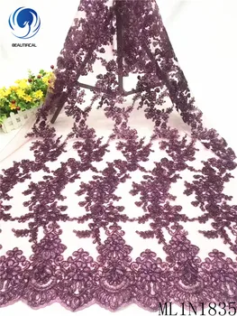 

Beautifical nigerian lace fabrics Top sale african net lace with sequins 5yards embroidery french lace fabric for dress ML1N1835