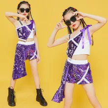 Новинка 2021 костюм для джазовых танцев девочек с фиолетовыми