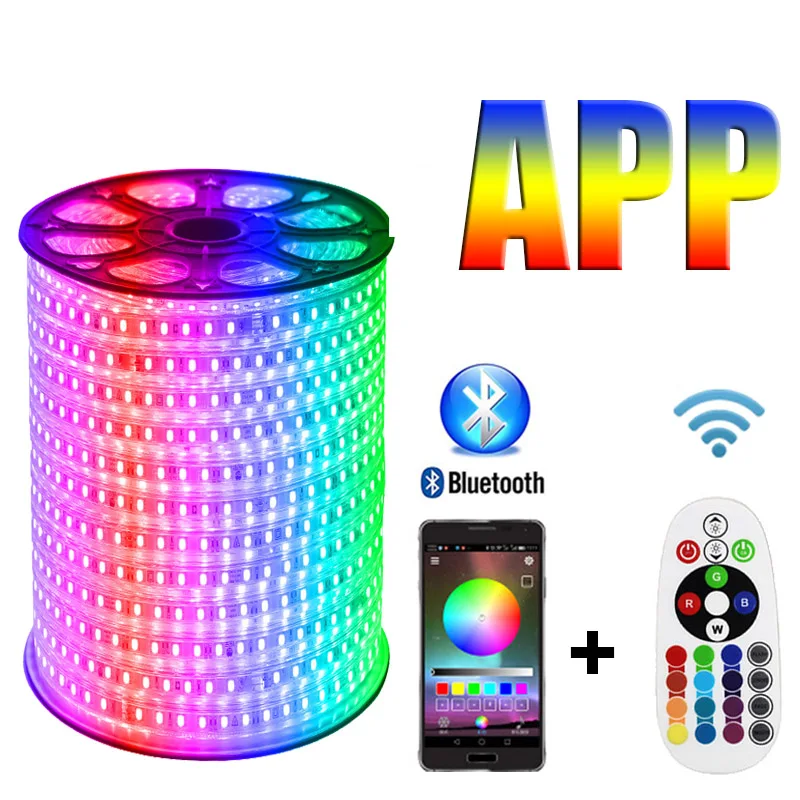 

1600W Color LED Strip 220v RGB APP Bluetooth Control RGB Outdoor Waterproof 1M 10M 100M Music voice Timing Remote Control