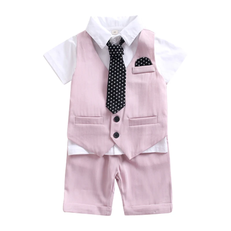 Kdis Summer Children's Pink Vest Shirt Pant Baby Kids Wedding Party Clothing Sets Boys' Suit Set 3-pcs Flower Boys Clothes | Детская