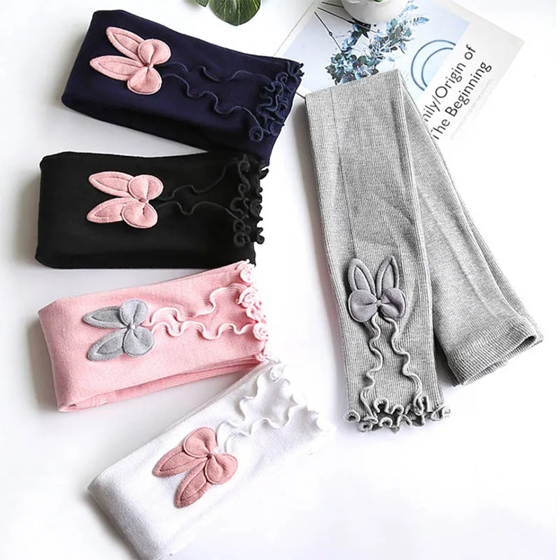 Осенне-весенние леггинсы для девочек, детская одежда, милые леггинсы с бабочками и оборками для девочек, эластичные брюки, узкие брюки