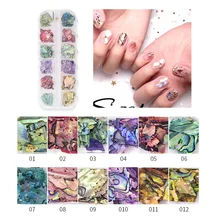 Abalón ultrafino para uñas, 12 colores, 1 caja, piezas superllamativas, joyería para uñas, brillo Irregular, Nail Art, copos de concha