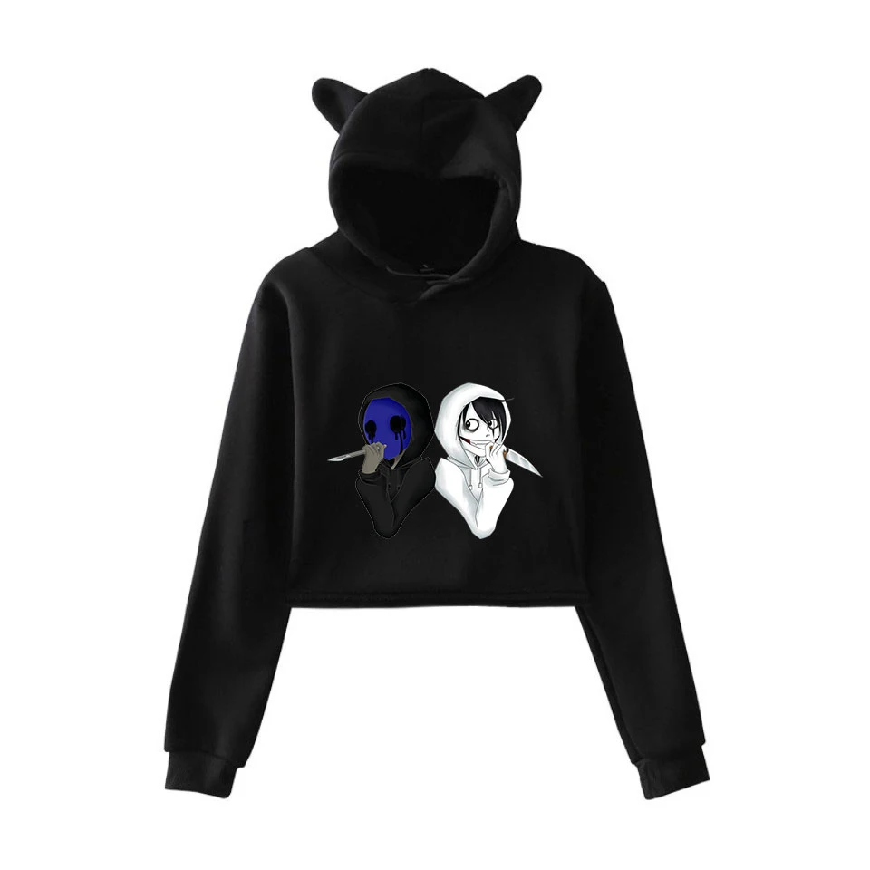 

unique horror atmosphere of black humor creepypasta print fashion trend Cat ears Top Women Hoodies Sweatshirt Sexy clothes